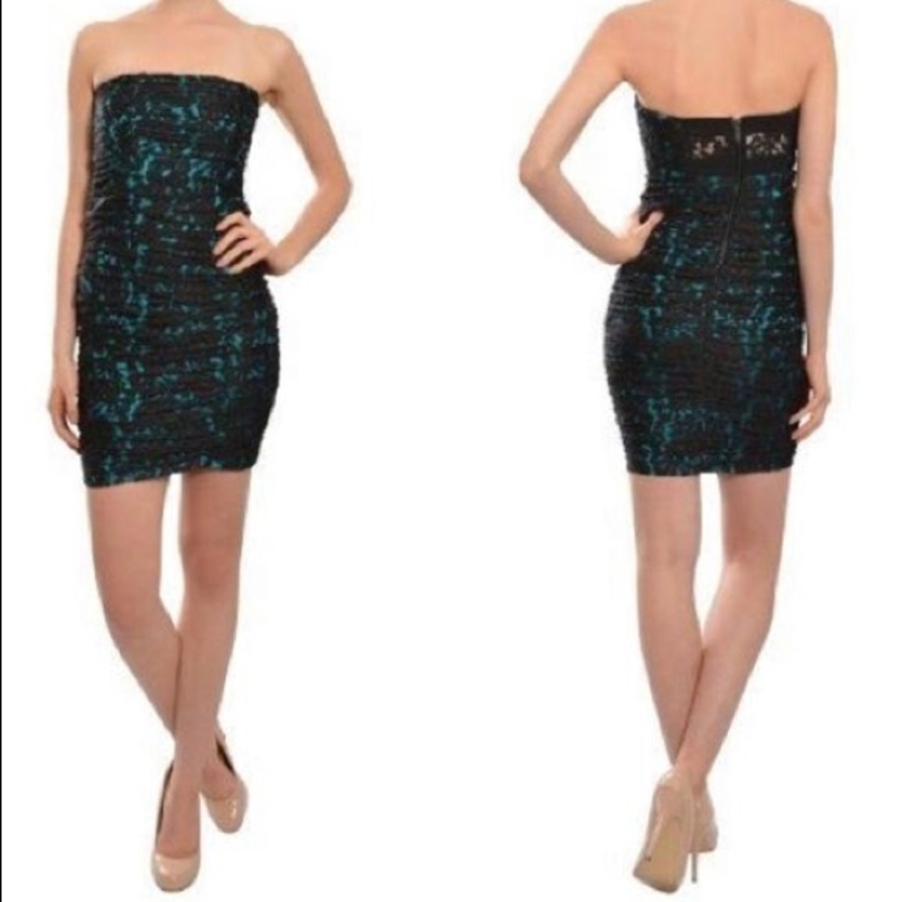 Alice+Olivia Black Lilith Bustier Ruched Dress